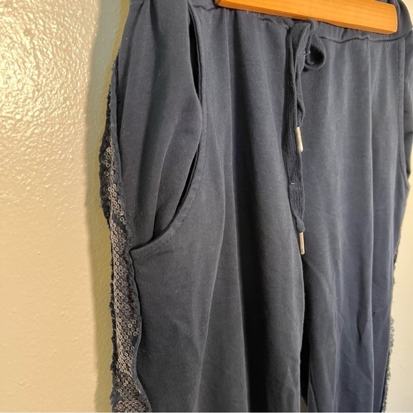 Navy Blue Sweatpants Sequin Side Stripes - Picture 6 of 10